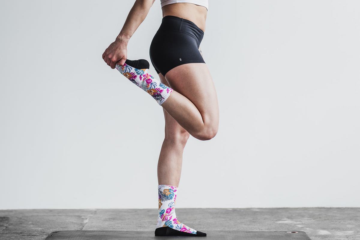 Nobull Crew Tropical Women's Socks White | Australia (SR9570)